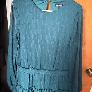 Express Teal Textured Long-Sleeve Dress